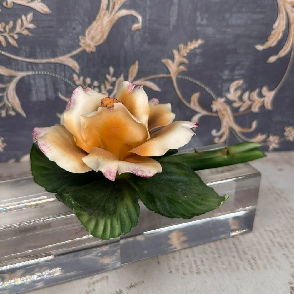 Vintage FABAR Capodimonte Italy Porcelain Peach Rose Flower 6”